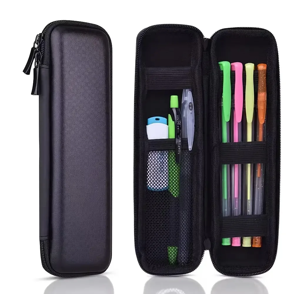 Schwarzes EVA-Hartschalen-Etui für Stylus-Stifte, Kopfhörer-Organizer mit Netz, Reißverschluss-Stiftetui für Schulbedarf