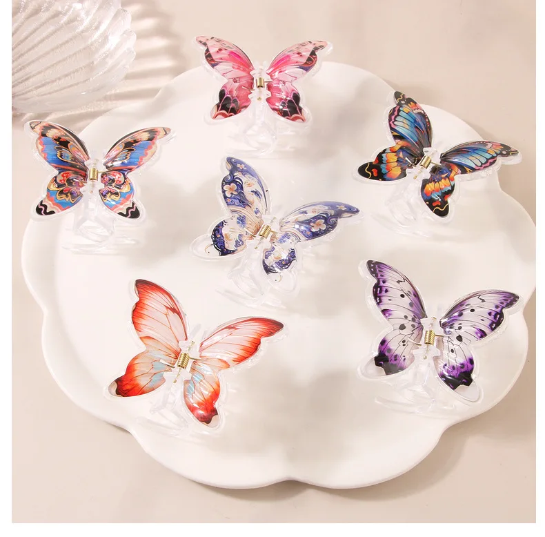 

Women's Hair Claw Clips Matte Butterfly Claw Clips for Thick Hair Non-Slip Vintage Printed Headwear Claw Clip Hair Accessories