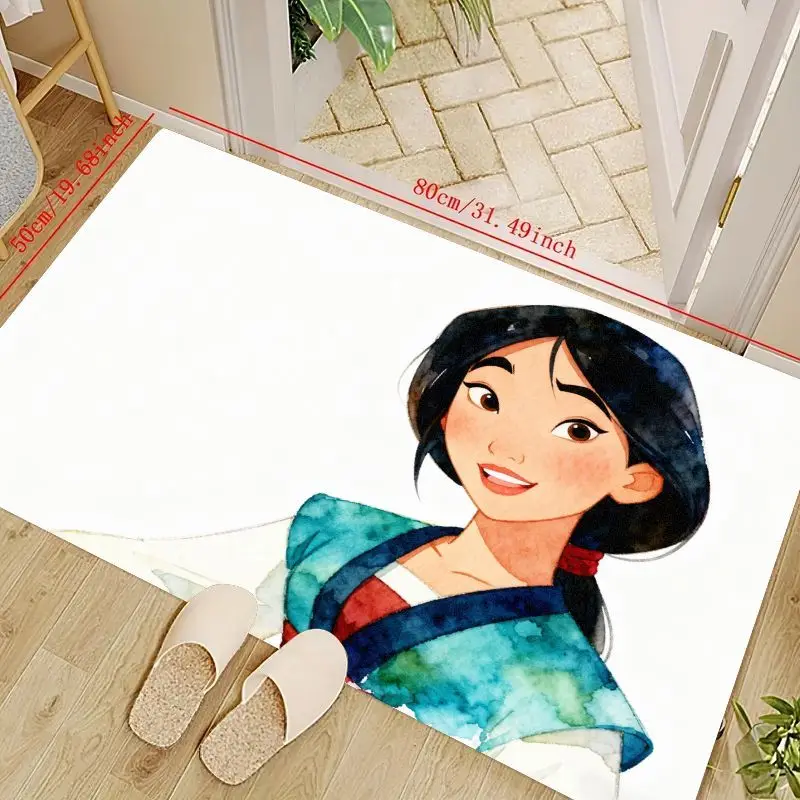 

1 шт. акварельный художественный напольный коврик Disney Princess Mulan, мягкий нескользящий коврик 80x50 см для гостиной, спальни, декора детской комнаты, тележка