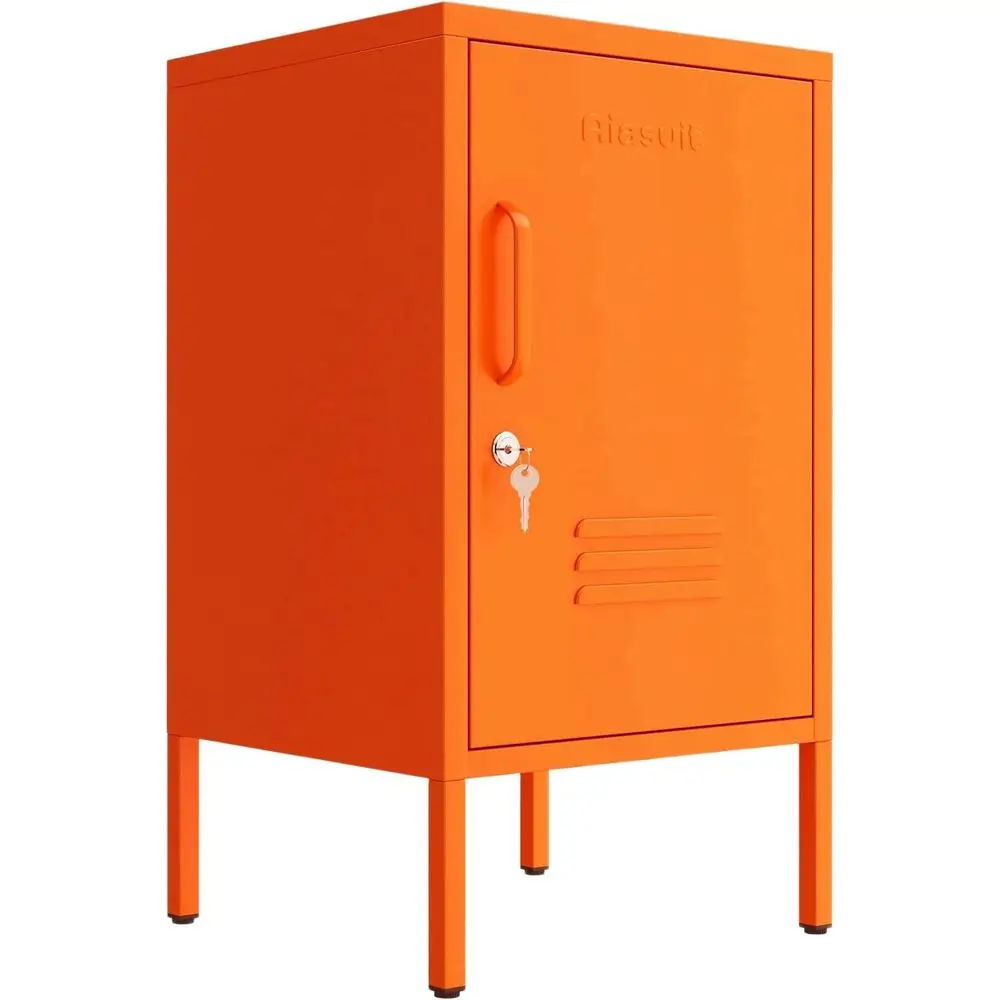 Single Door Lockable Metal End Table with Storage Cabinet, 2-Tier Children's Nightstand with Adjustable Shel, Easy Assembly Side