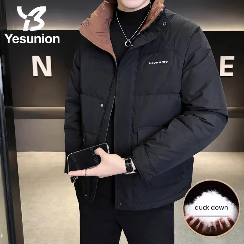 

YESUNION Winter New Men's Casual Thickened Stand Collar Warm down Jacket Fashionable Youth Outerwear Couple Trendy Brand Coat