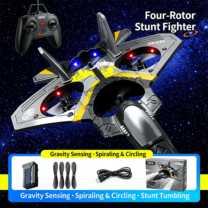 Jet da caccia telecomandato - Aereo RC da 2,4 GHz, drone aliante in schiuma con 2 batterie, giocattoli facili da volare per bambini, ragazzi, principianti