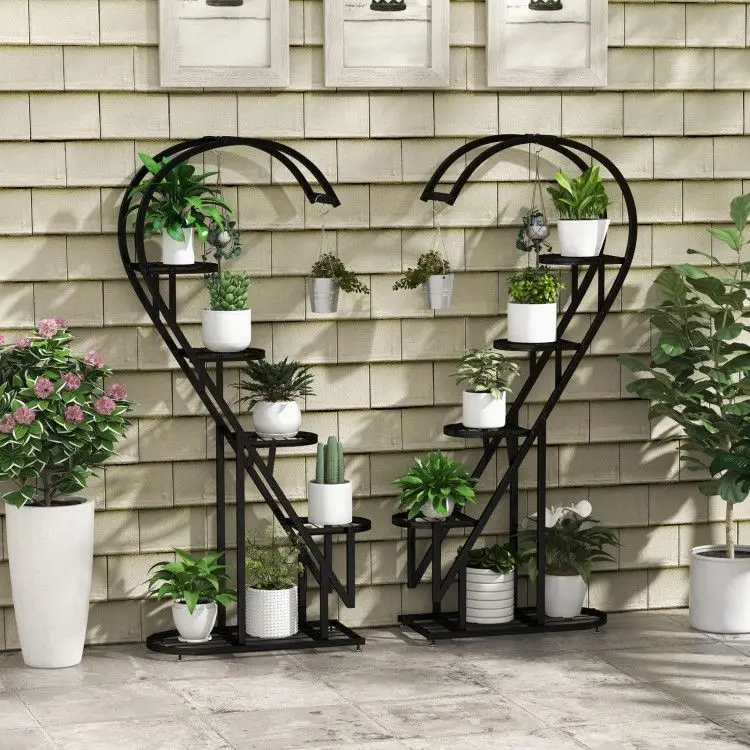 5-Layer metal plant rack with hooks for hanging a variety of indoor plants and hanging basket accessories