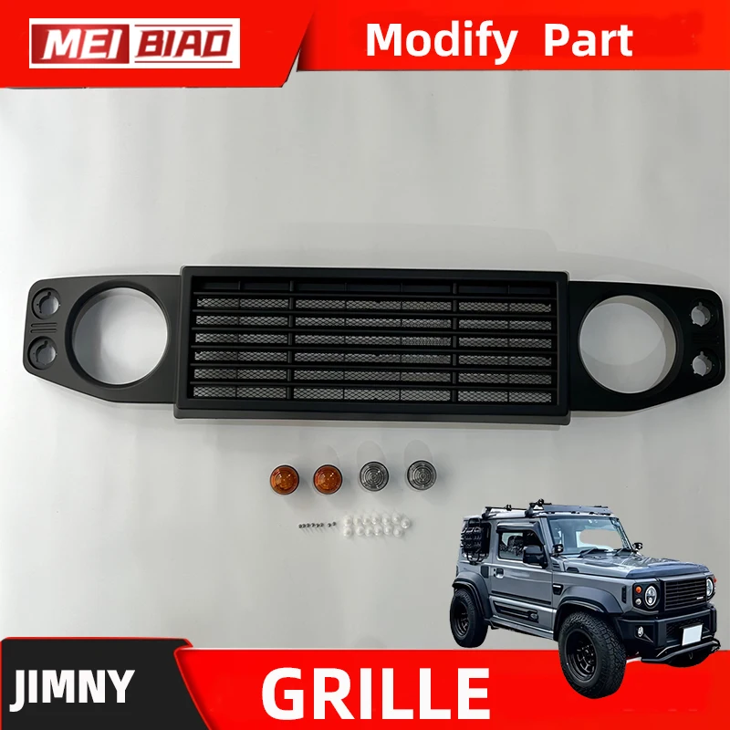 For Jimny Mesh Grille JB64/JB74 Modify Front bumper Grille New Aarrival Car Body Parts 19-24year Defender Style With Lamp 5 Door