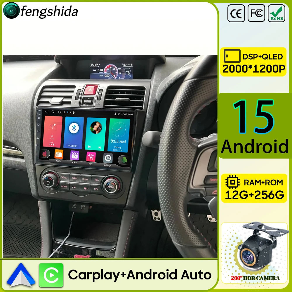 Автомобильный радиоприемник Carplay для Subaru Forester XV WRX 2012-2015 навигация GPS Android авто автомобильный монитор Android 15 4G Wi-Fi без 2din 2K DVD