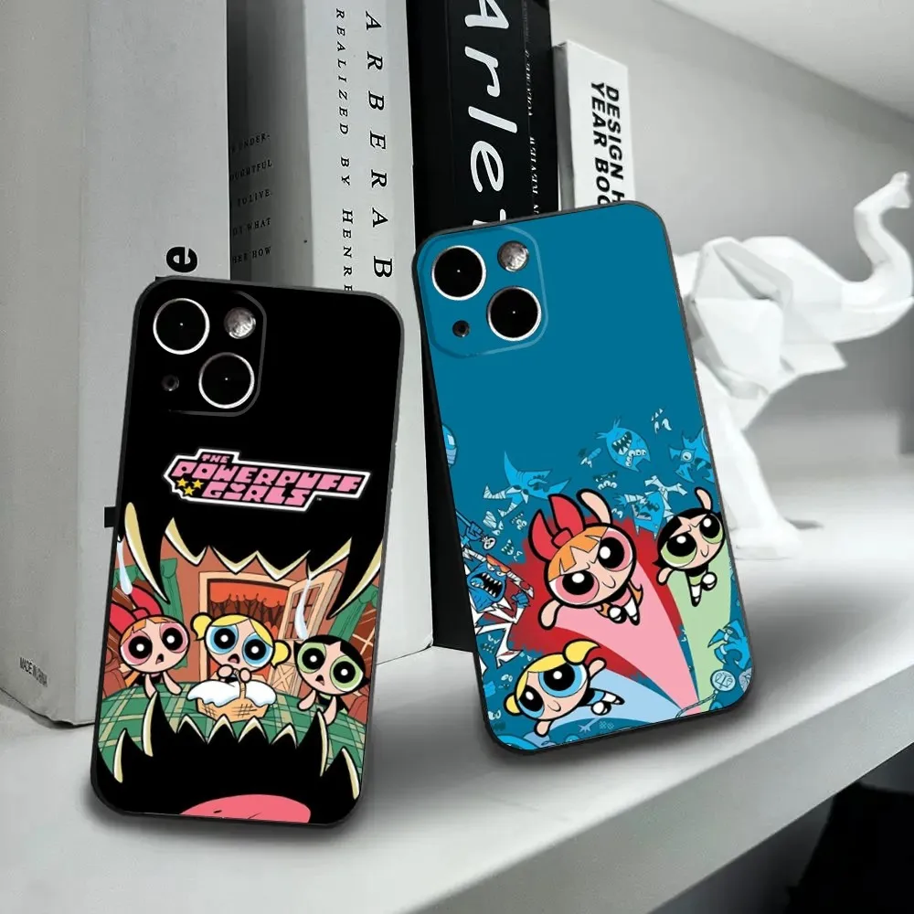 

Cartoon P-PowerpuffgirlS-S Phone Case For iPhone16,15,14,13,12 Mini 11 Pro XR,X,XS,MAX 7,8 Plus Silicone Cover Soft Black