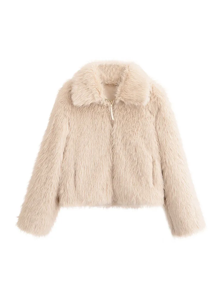 HH Women's Autumn And Winter Lapel Imitation Fur Jacket Short Thickened Warm Plush Top Retro Fashionable Temperament Jacket