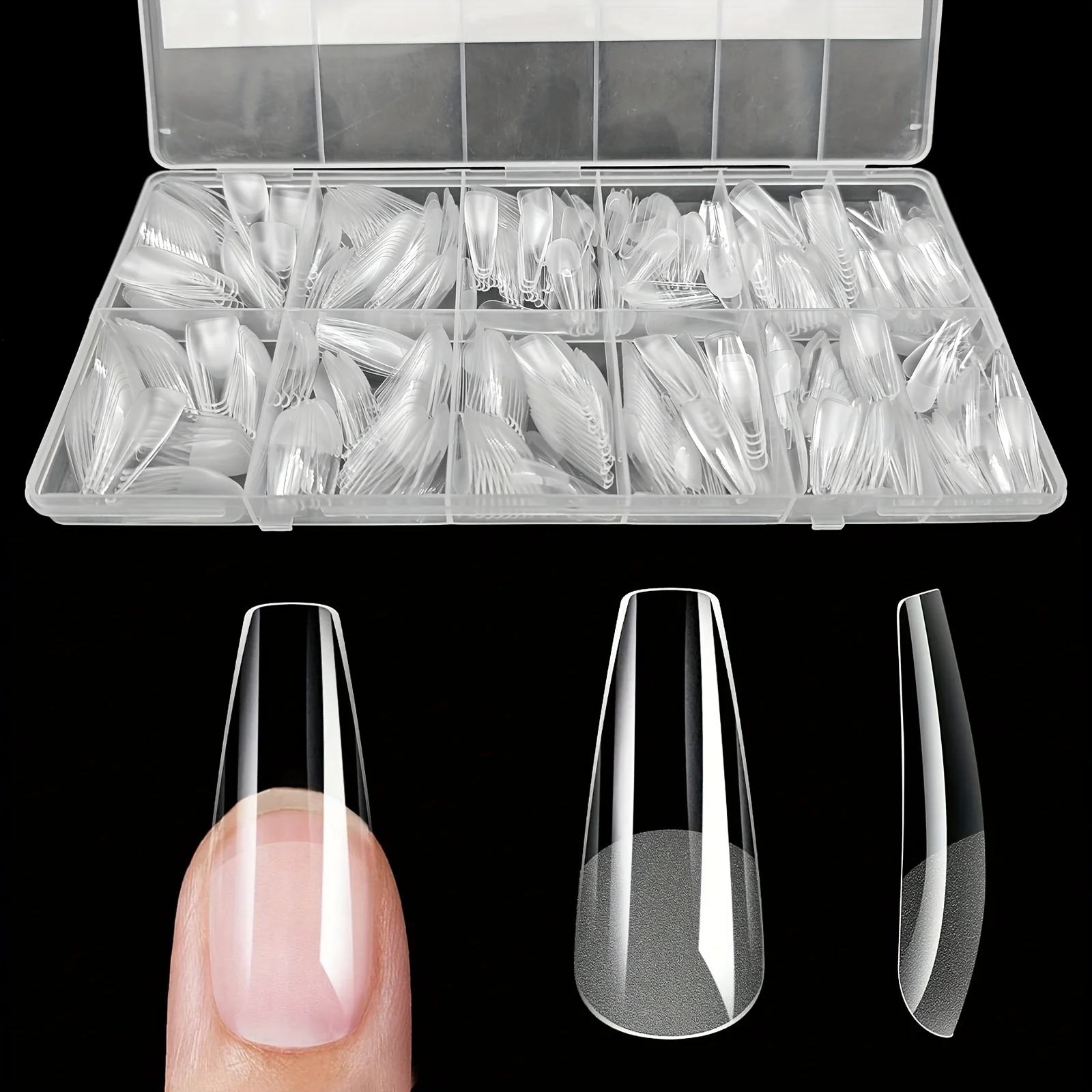 600 stuks valse nageltips semi-matte afwerking amandel Franse doodskist stiletto ovale vierkante vormen met voorrand verdikte vingertoppen