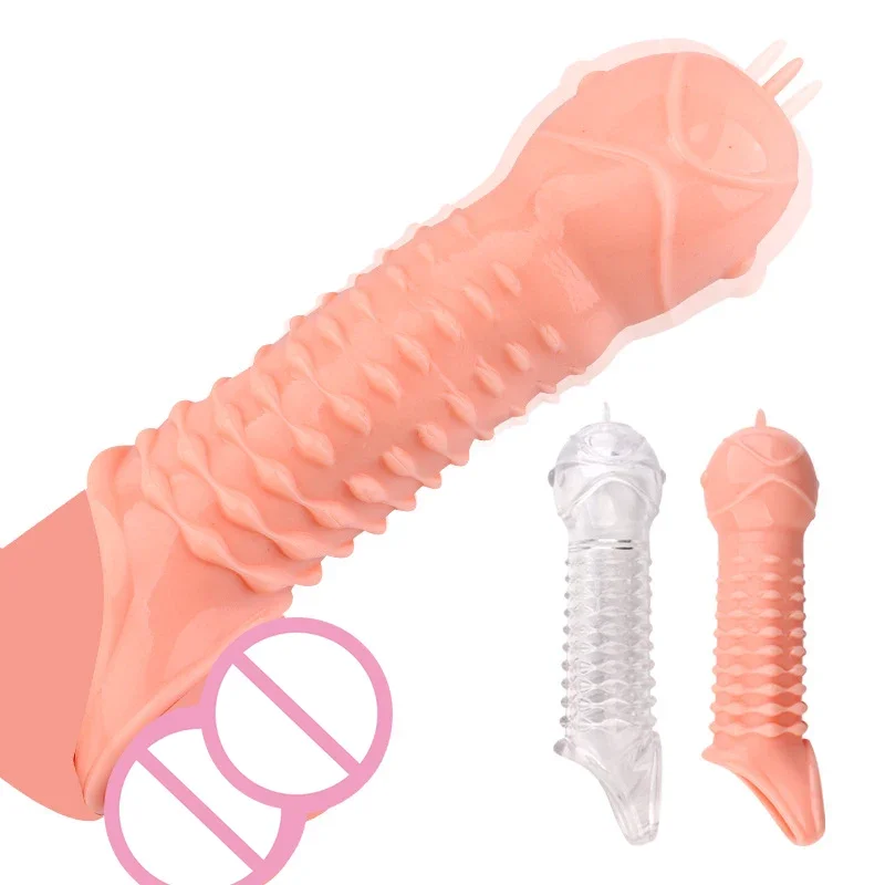 Realistic Condoms Reusable Penis Sleeve Male Enlargement Big Penis Extender Delay Ejaculation Cock Sex Toys for Men