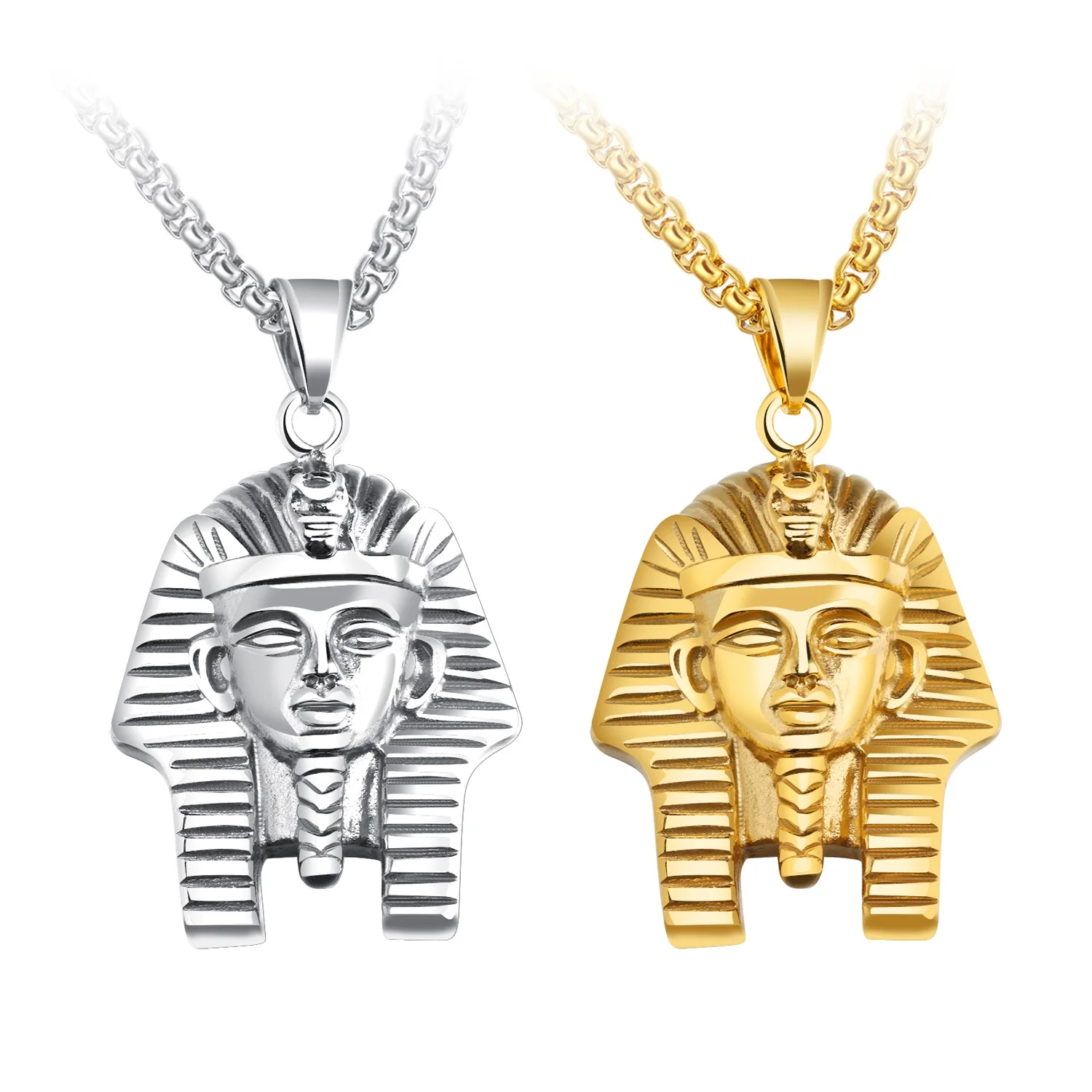 Stainless Steel Tutankhamun Egyptian Pharaoh Pendant Necklace Retro Jewelry Men Gift