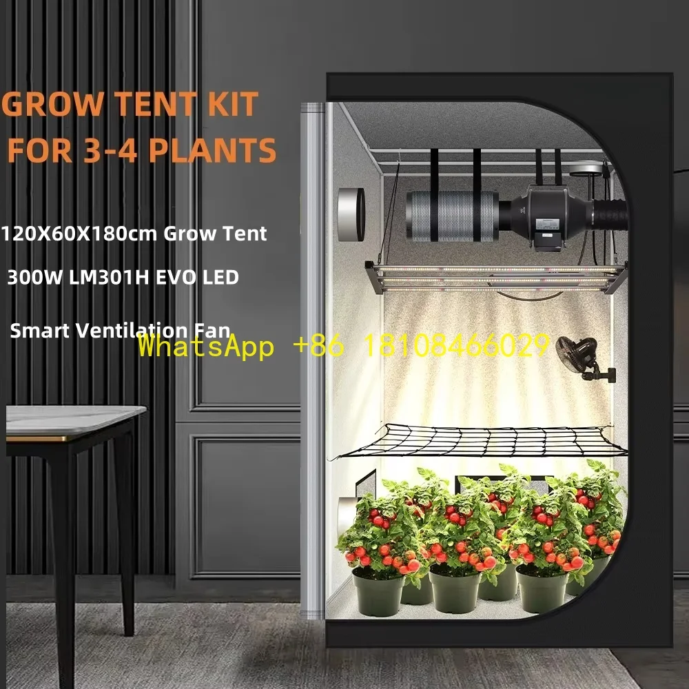 

Plant Lamp Greenhouse Growing Tent Kit with Smart Fan 2025 New 120x60x180cm Growzelt Complete Set 300W LM301H EVO LED