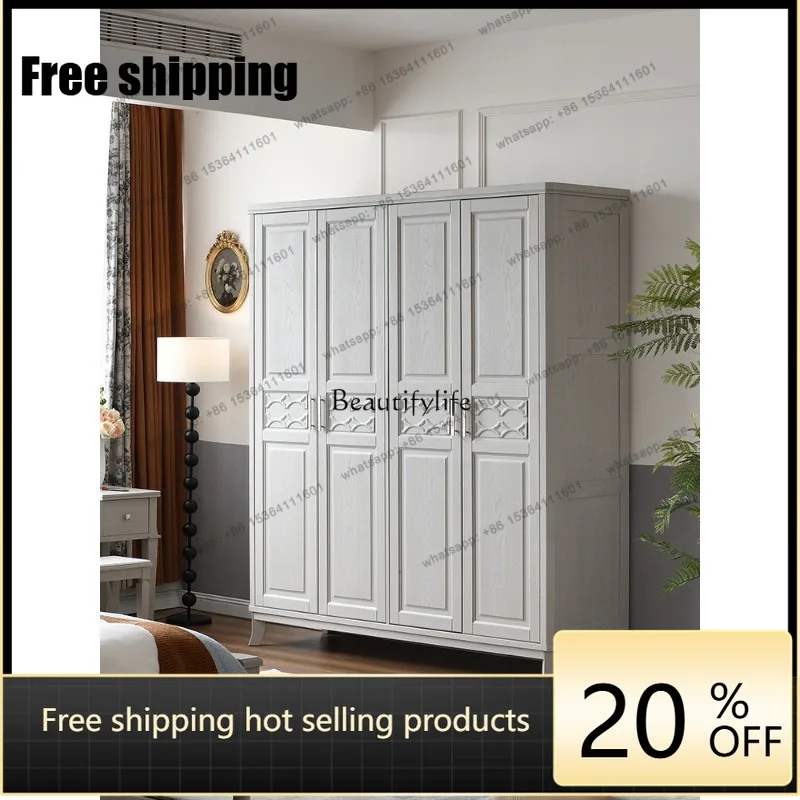 JJ American solid wood modern simple three or four door large wardrobe bedroom storage large wardrobe
