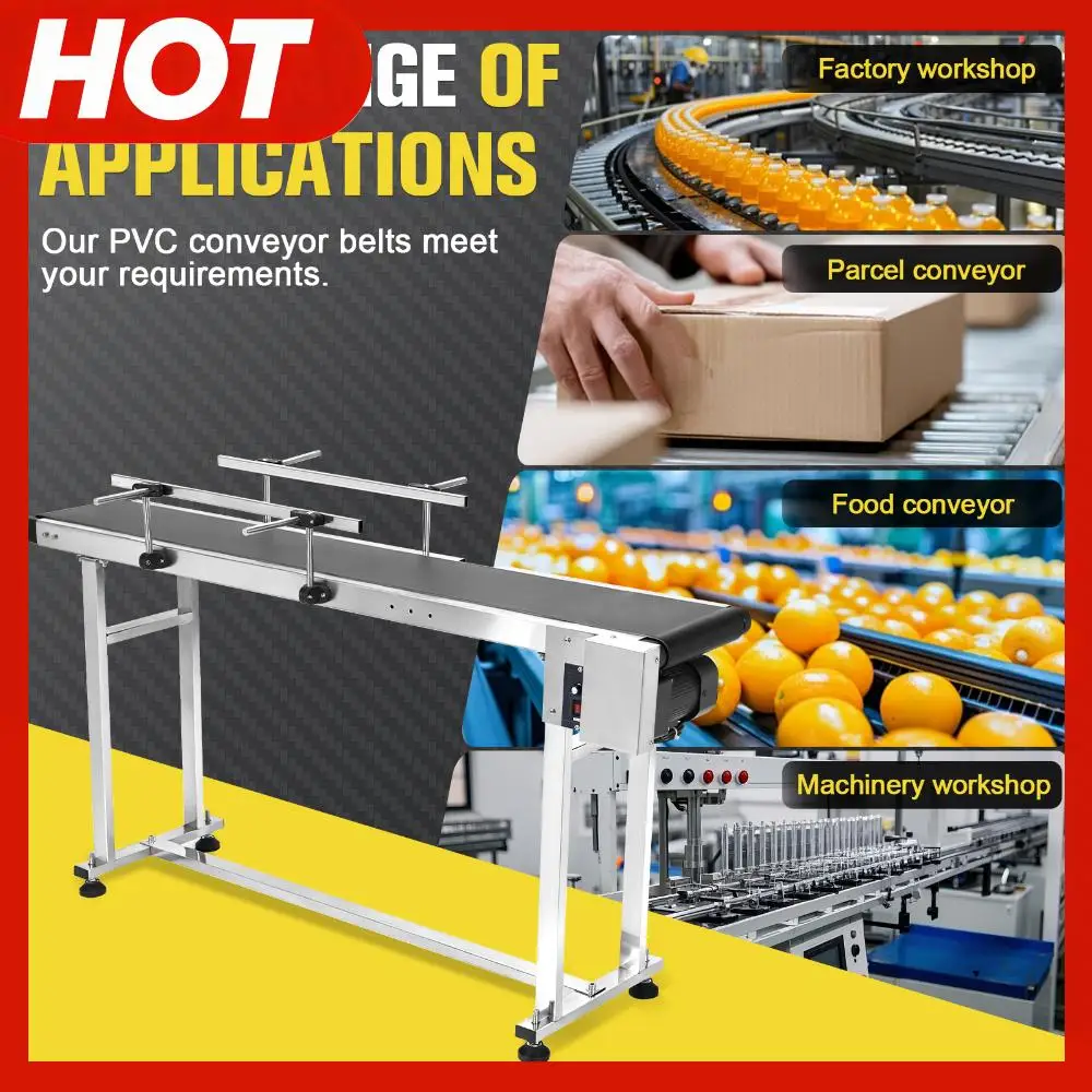 

Ленточный конвейер 59x7.8 дюймов, электрический, из ПВХ, с двойными ограждениями, регулируемой скоростью, для производственных линий упаковочных фабрик