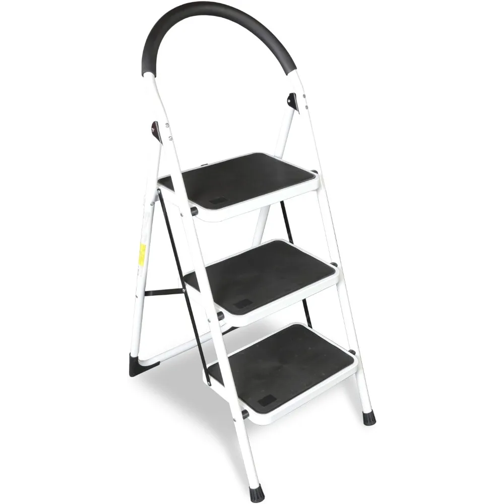 

3 Step Ladder, 400lbs Ergonomic Folding Stool with Anti-Slip Pedal, Step Stool with Padded Handle for Kitchen, Household