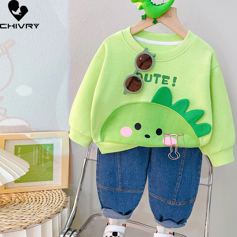 Neue Kinder Baby Herbst niedlichen Cartoon Tier Brief Pullover Sweatshirt Tops mit Jeans hosen Jungen Mädchen Mode Kleidung Sets