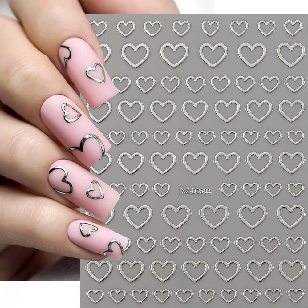 8 teile/satz 3D Valentinstag Liebe-Herz Nail art Aufkleber Schwarz Rot Gold Nettes Herz Romantische Nagel Decora selbstklebende Nagel Aufkleber