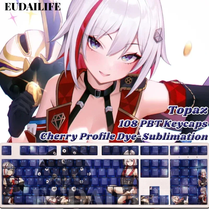 Topaz 108 Key Cap Honkai Star Rail PBT DYE Sublimation Light Transmitting Cherry Switch Cross Cover for Mechanical Keyboard Gift