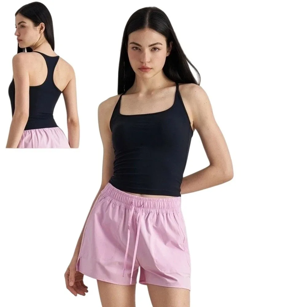 

Fashion Sleeveless Sports Vest Camisoles Short Style Off Shoulder Yoga Slim Vest Slim Fit Solid Color Tank Top Woman