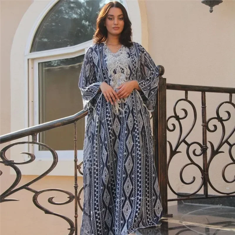 

Роскошные Дубаи Abayas Eid Djellaba вышивка блестками женское платье Турция Кафтан Caftan Marocain Femme Jalabiya Vestidos