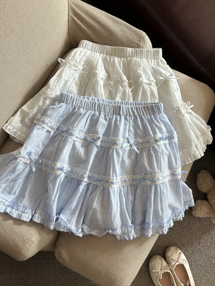 

Балетная юбка-полусолнце с кружевными вставками и деревянными элементами, женская летняя короткая юбка-кейк с защитой от просвечивания, с высокой талией, в корейском стиле