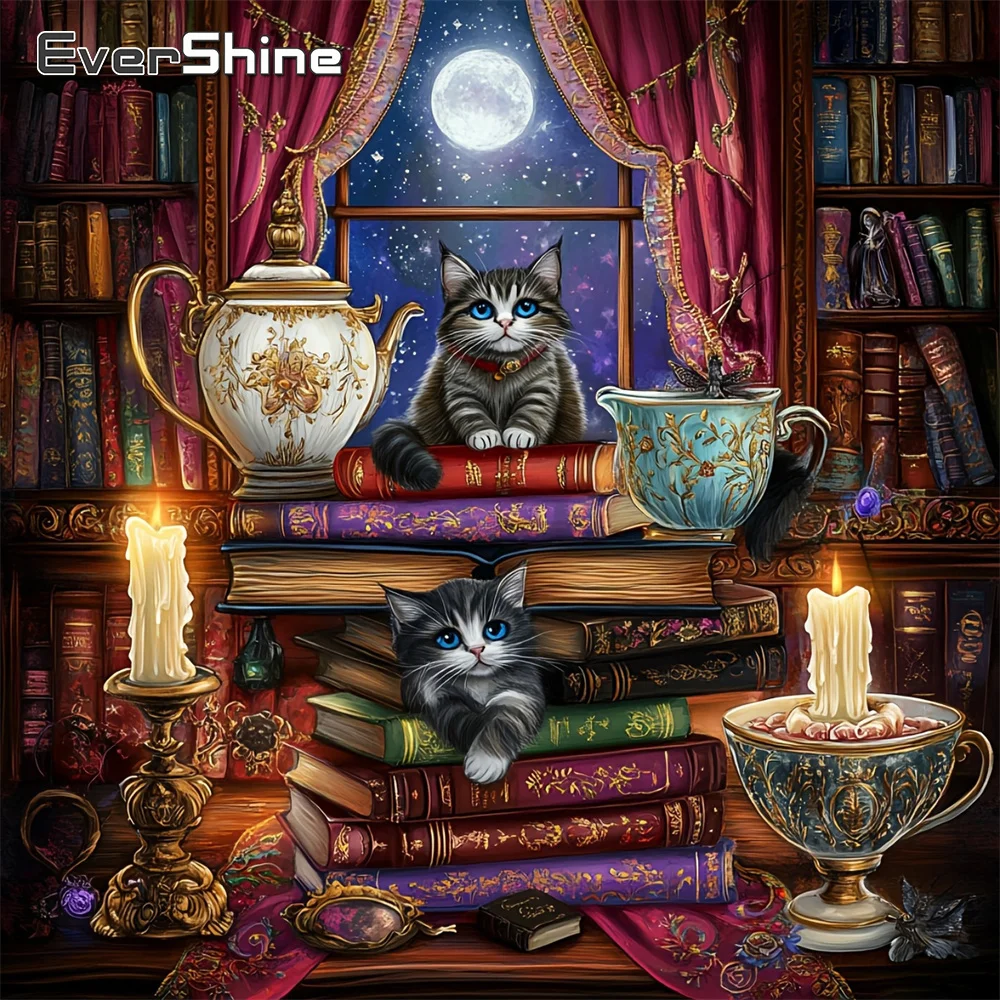 EverShine Diamantmalerei Landschaftsbild Strass-Mosaik-Buch Vollquadratische Stickerei Katze Neuerscheinung Handgefertigtes Geschenk