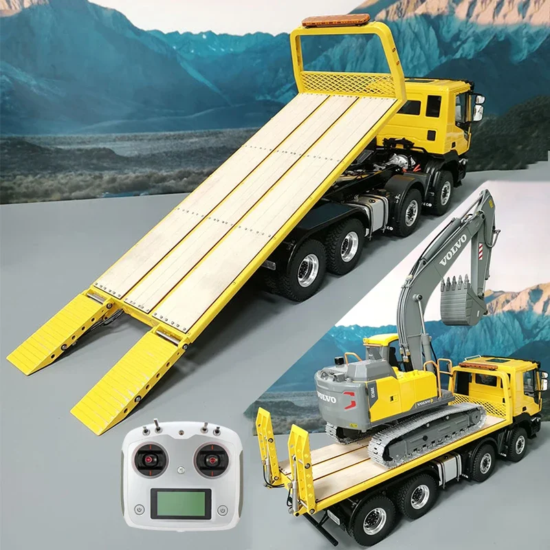 8x4 8x8 RC Tow Truck 1/14 Hydraulic RC Flatbed Trailer Metal Model with Light and Sound System RTR Version RC Car Model Toy