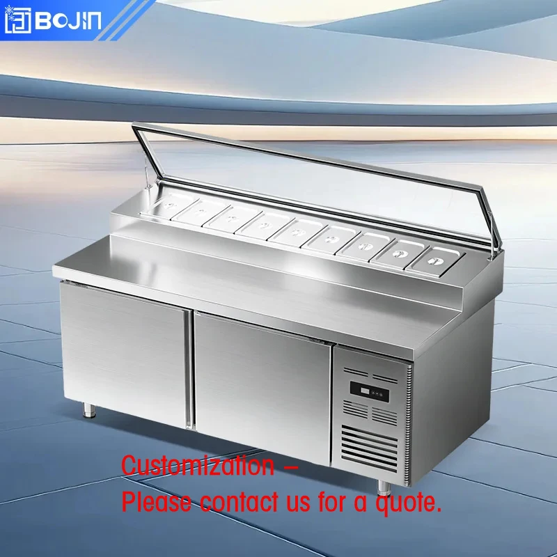 custom.Bojin 201 Stainless Steel Commercial Food Prep Station Refrigerator Digital Temperature Control Countertop Installation