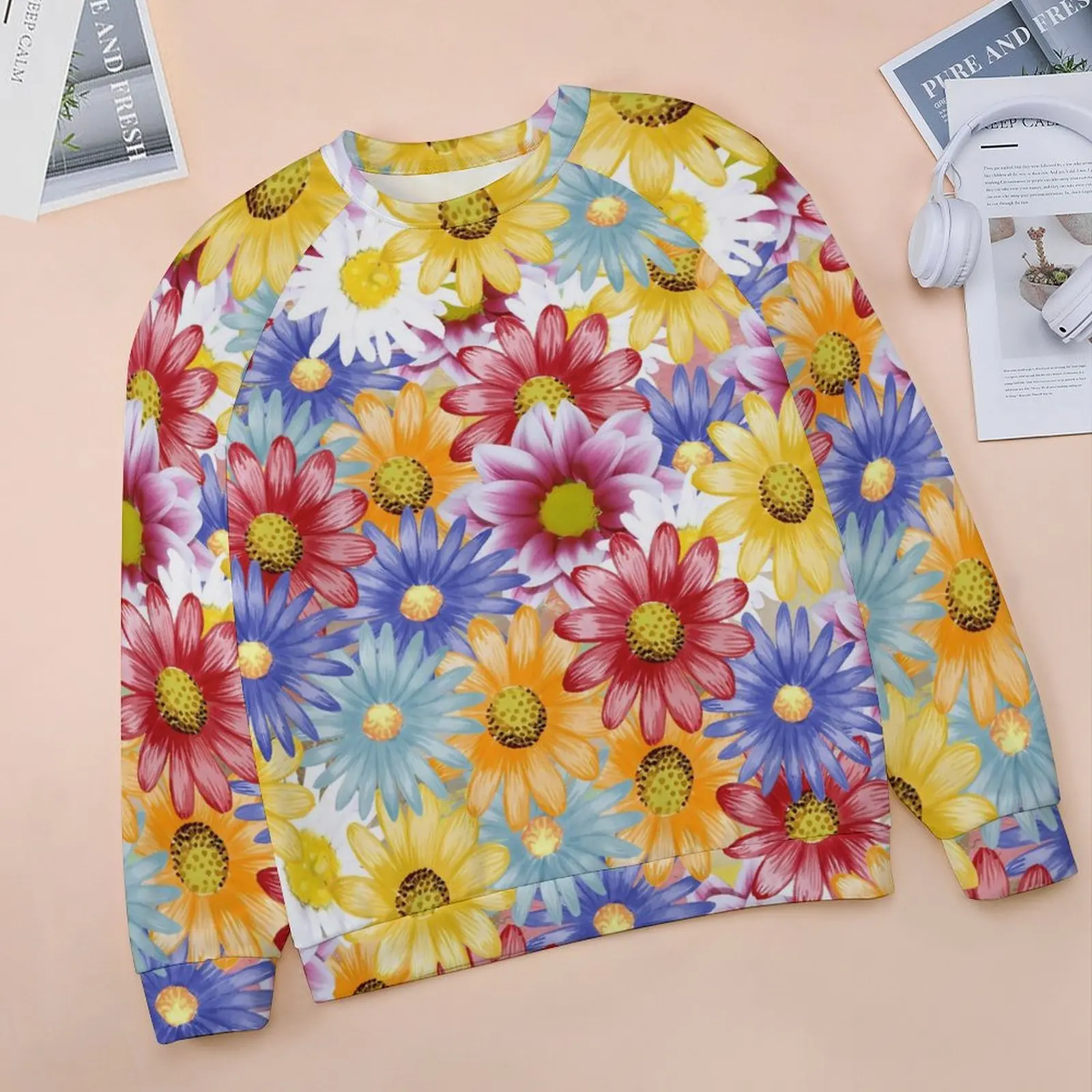 Colorful Daisy Print Hoodies Womens Long Sleeve Floral Elegant Casual Hoodie Cheap Street Wear Oversized Printed Sweatshirts