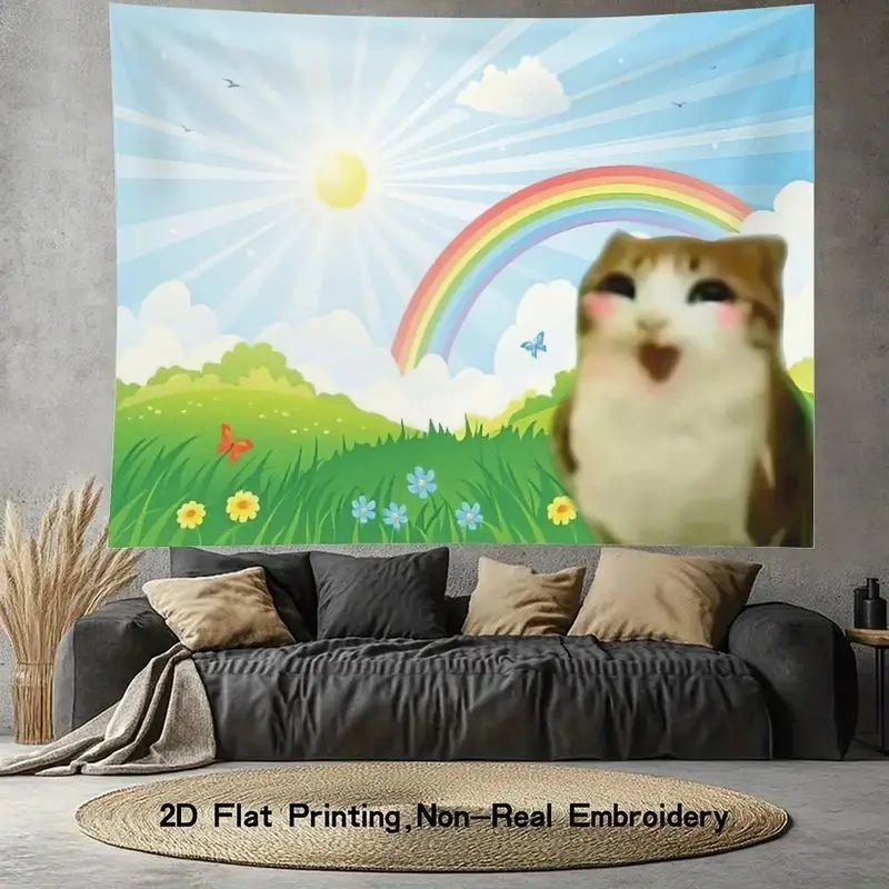 VIKAMA Cute Cartoon Wall Tapestry Rainbow Sun Meadow Backdrop Polyester Wall Hanging Bedroom Dorm Living Room Funny Decor