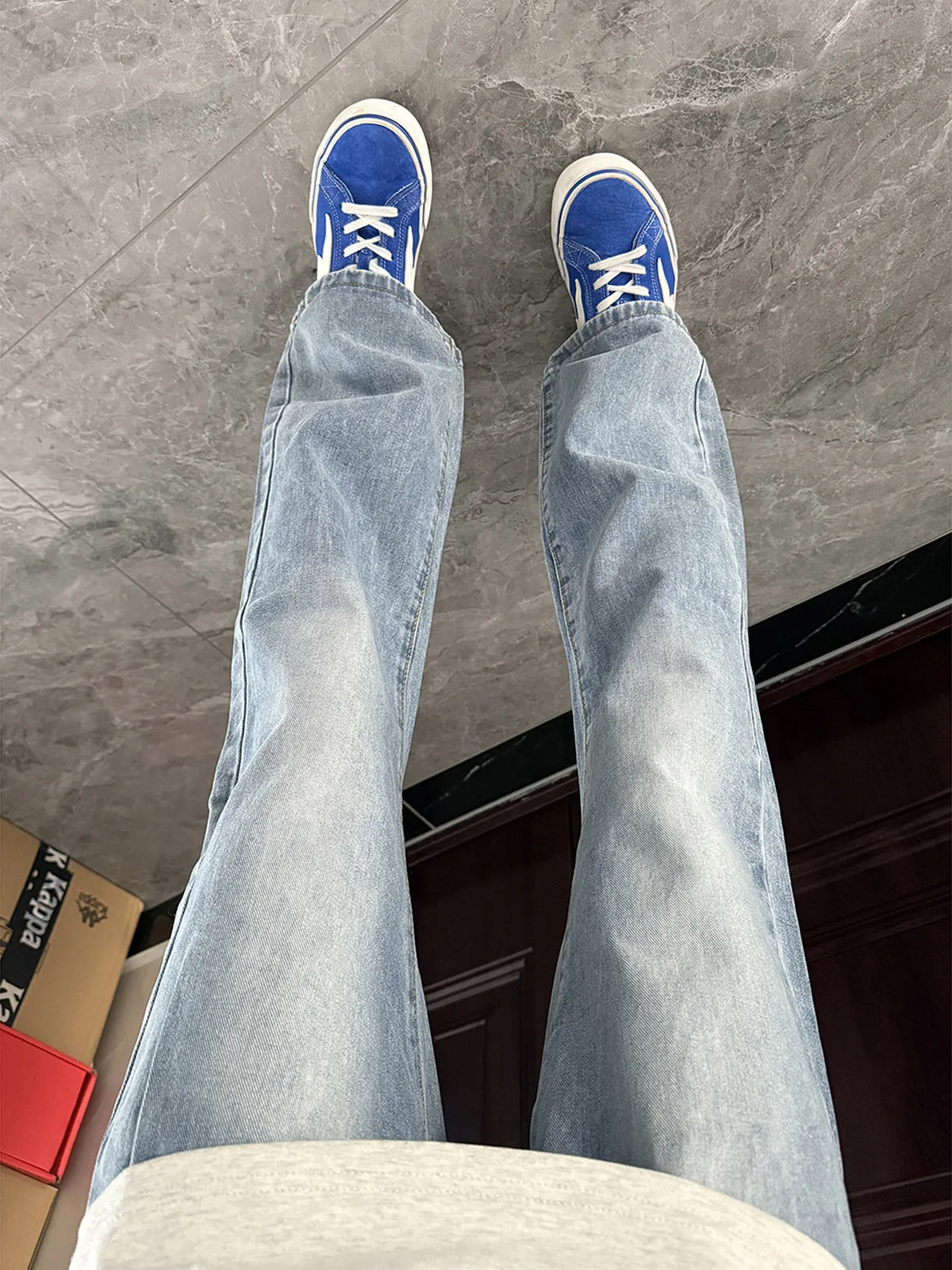 

Светло-голубые джинсы Waed adual Blade для мужчин, американские, в стиле High Street, с микро-клешем, CleanFit, узкие прямые брюки для молодежи