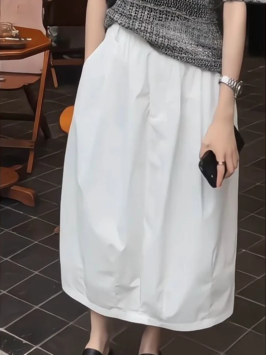 Falda acampanada de cintura alta para mujer, novedad de verano, cintura elástica, ropa de trabajo informal adelgazante, falda por debajo de la rodilla Ele Commute