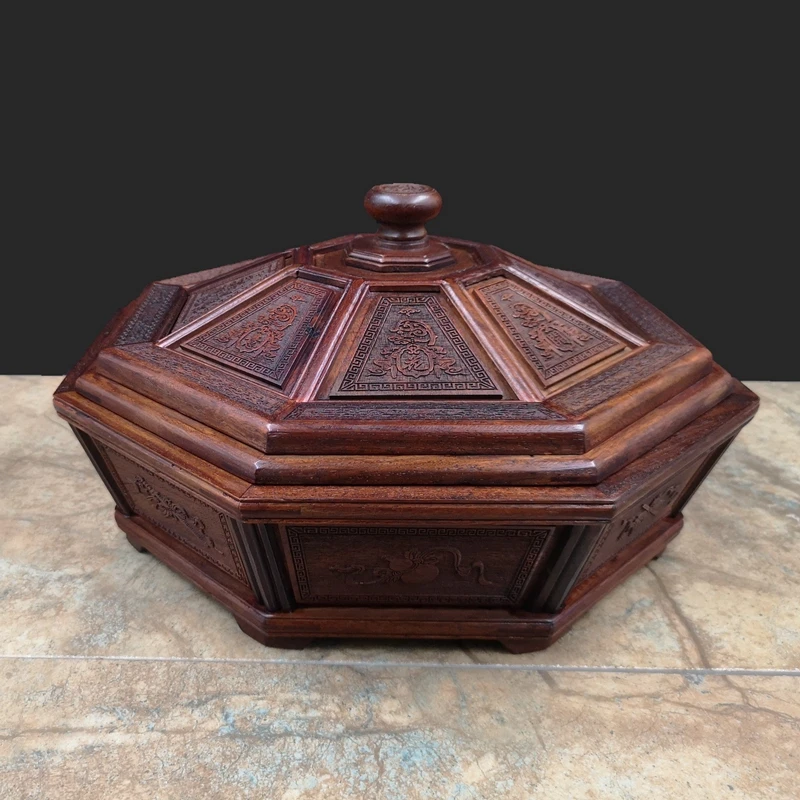 Big red rosewood fruit plate grid with lid solid wood snack candy Chinese mahogany dried fruit storage box household