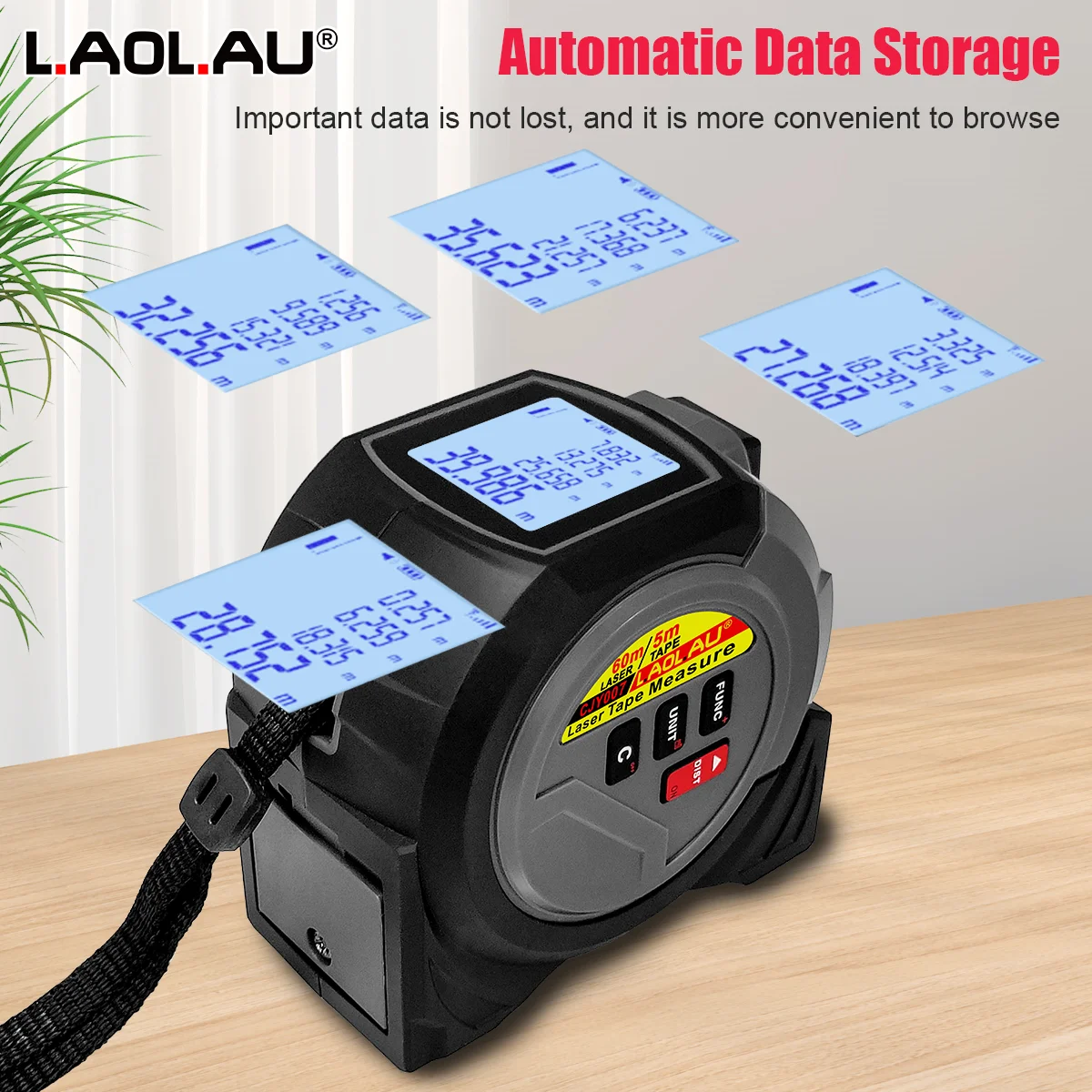 3-In-1 ليزر Rangefinder 5 متر شريط القياس 60 متر/196Ft / 40 متر/131Ft يده ليزر متر أداة قياس عبر خط مستوى الليزر مشبك