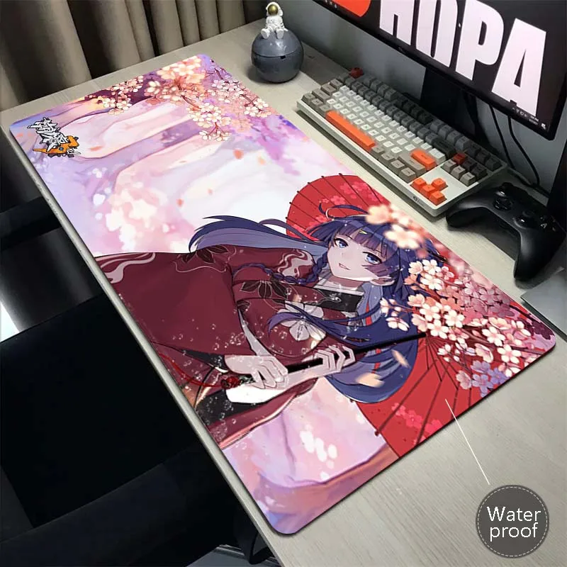 Honkai Impact Print Mouse Pad impermeável, mouse pad do escritório, tapete grande para jogos, borda de bloqueio, teclado do jogo, XXL