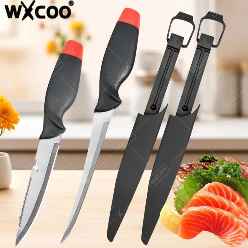 WXCOO Stainless Steel Fish Filleting Knife Meat Cutting Sharp Butcher Multifunctional Kitchen Fish Killing Knives with Gloves