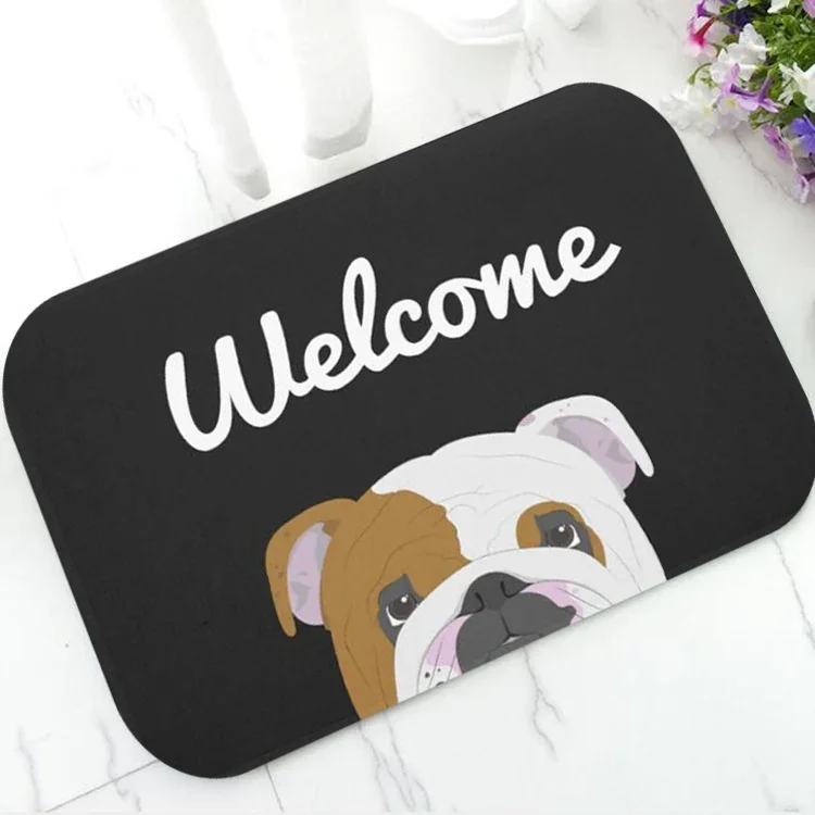 Cute English Bulldog Portrait Welcome Doormat Lovely Bulldog Dog Door Mat Carpet Non Slip Rubber Entry Rug Mats Dog Mom Dad Gift