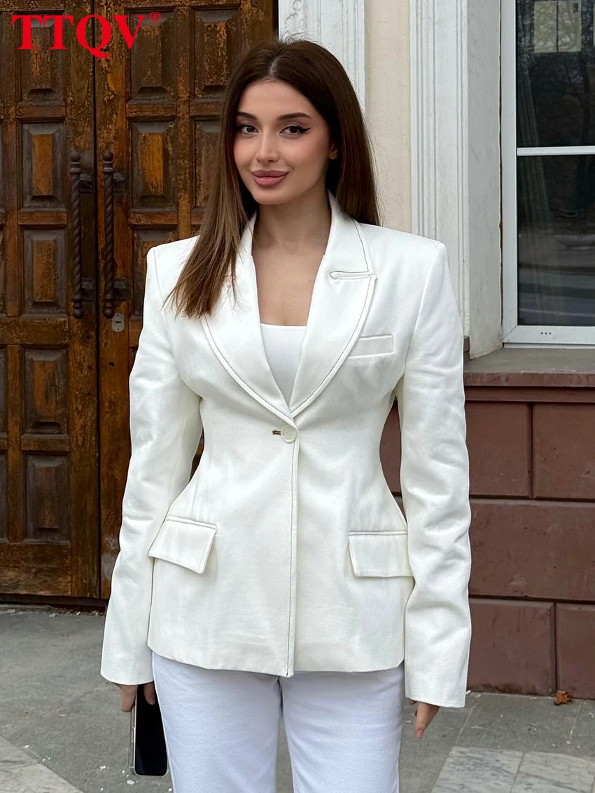 

TTQV Fashion Slim White Office Women's Shirt 2026 Spring Lapel Long Sleeve Lady Shirts Elegant Classic Solid Top Female Clothing