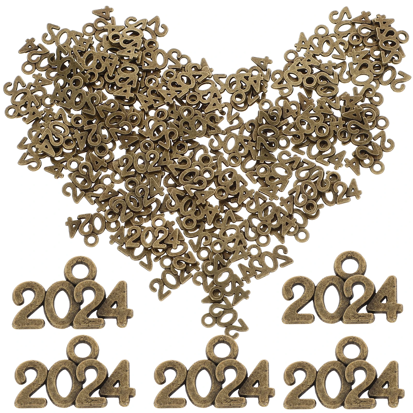 

100Pcs 2024 Number Pendant Vintage Charm Jewelry Metal DIY Crafts Ornament Supplies Year of 2024 Charms for Jewelry Making