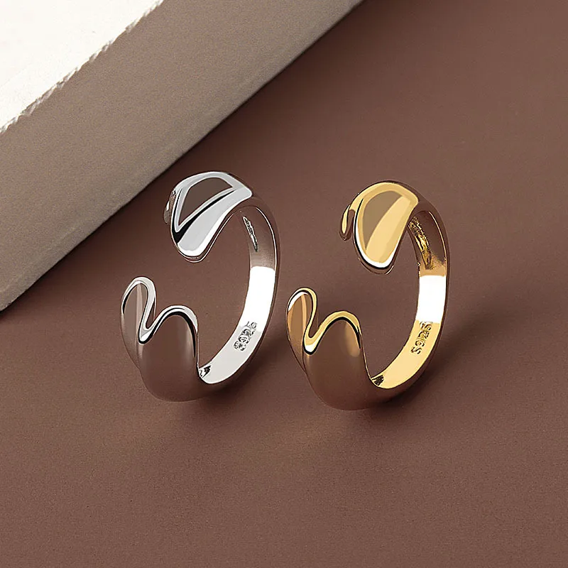 QMCOCO New Silver Color Irregular Texture Ring For Women INS Fashion Trend Open Adjustable Women Jewelry Accessories Gifts