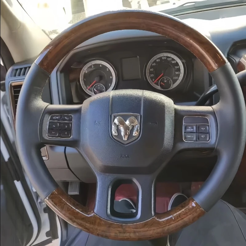 

For Dodge RAM 1500 Classic 2012-2021 2022 RAM 2500 3500 Hand Sewing peach wood grain genuine Leather Car Steering Wheel Cover