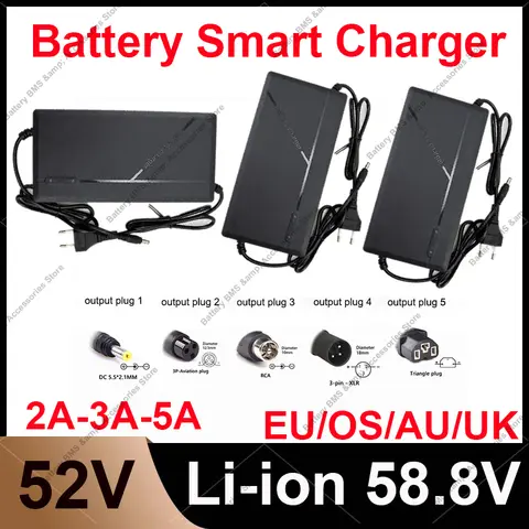 58.8V 충전기 2A 3A 5A 지능형 고속 충전 14S 52V 리튬 이온 배터리 팩 지능형 고속 충전