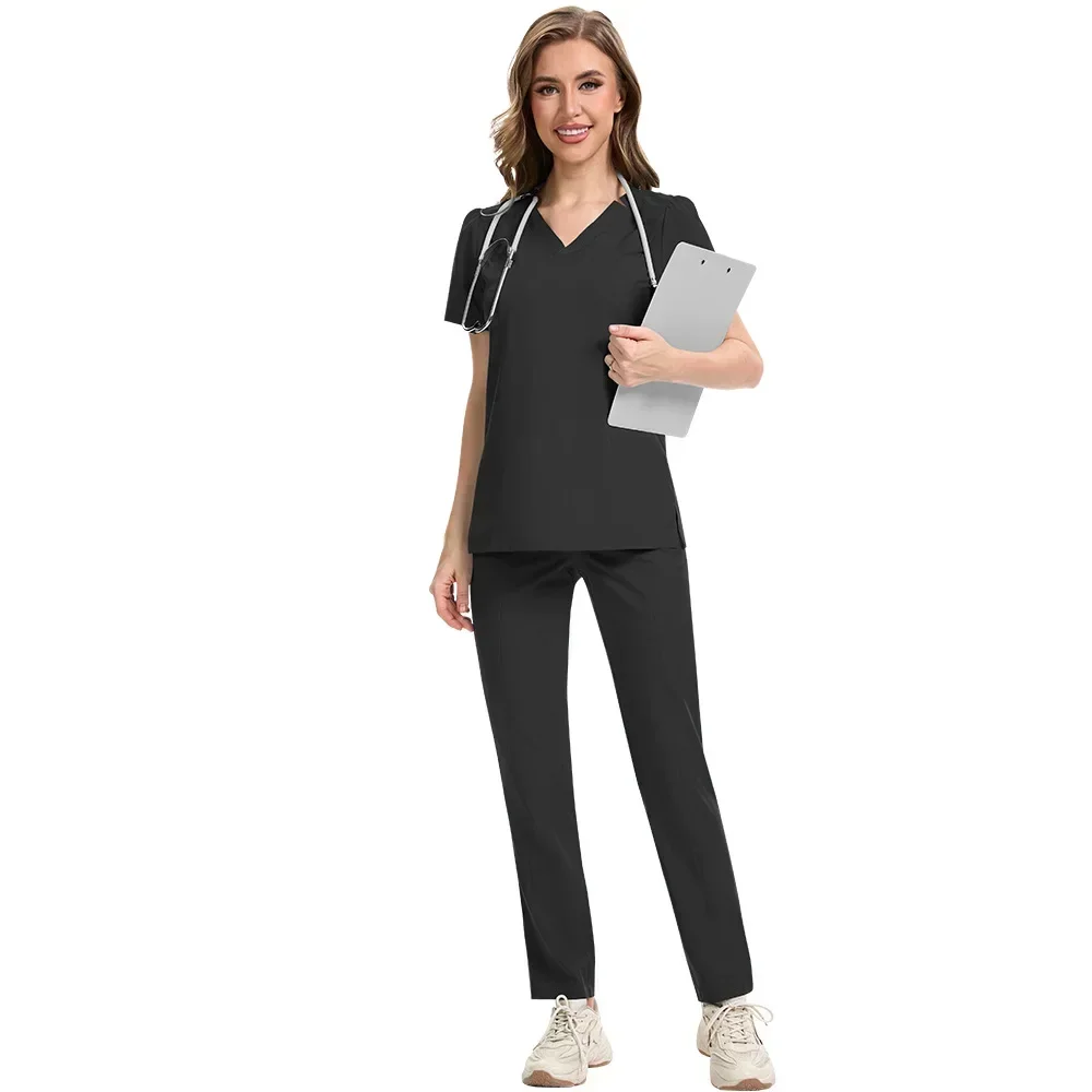 Women's Nursing Uniform Beauty Salon Loose and Comfortable V-Neck Solid Color Summer Thin Two-piece Set
