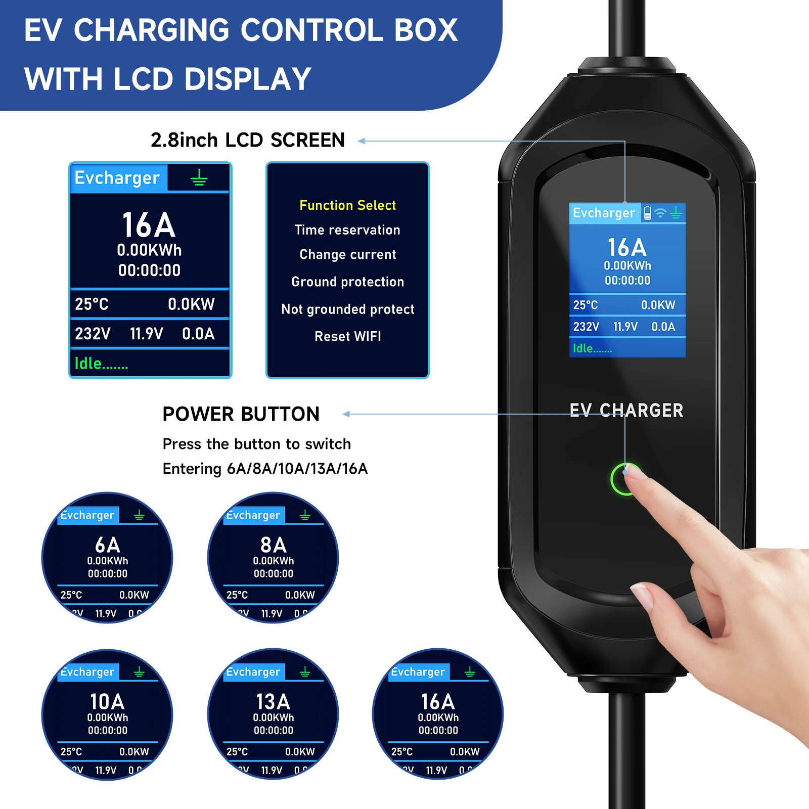 AFEEV 7KW 32A 1-Phasen Tragbares EV-Ladegerät Typ2 Elektroauto-Ladegerät EVSE Schnellladekabel WiFi APP Bluetooth-Steuerung – Detail 6