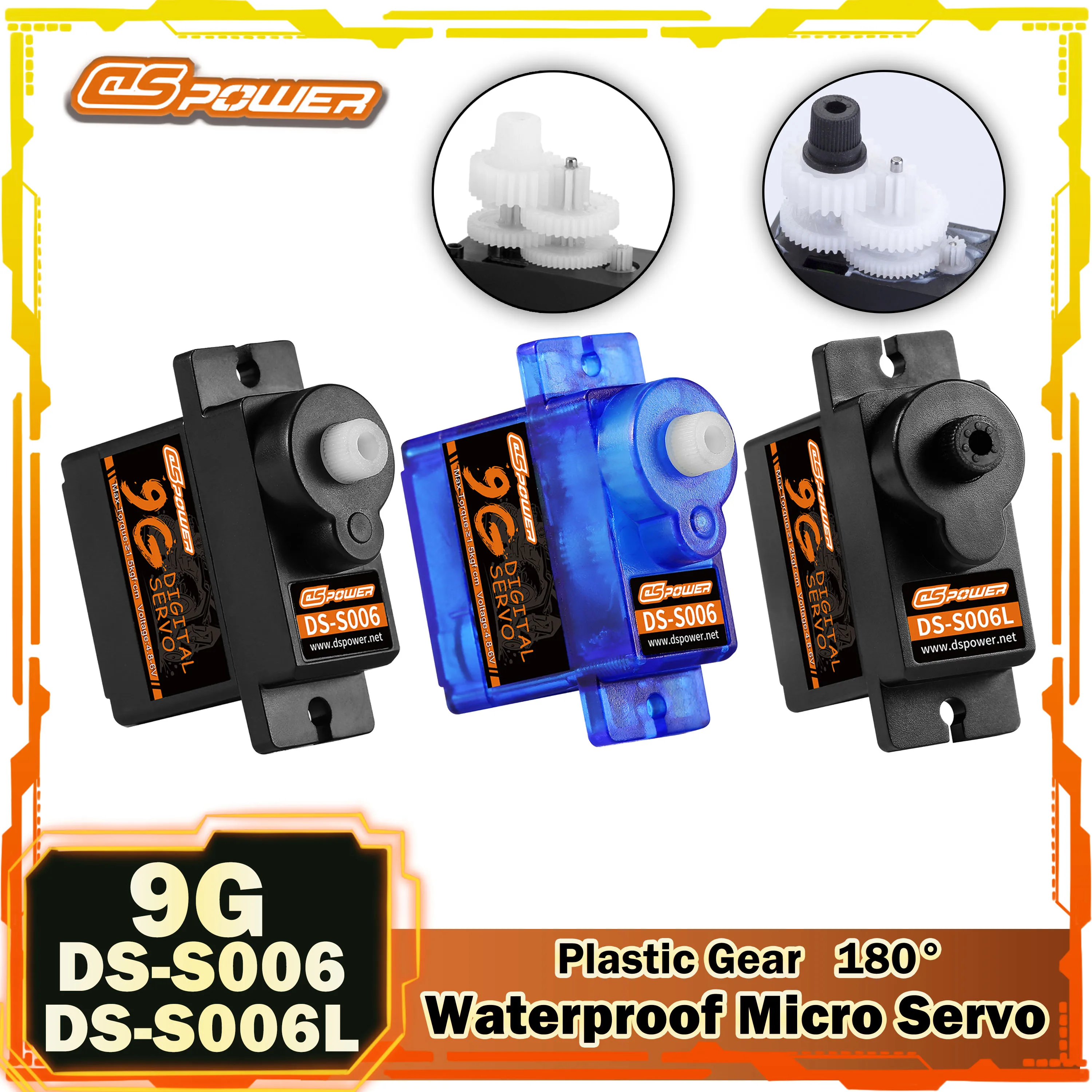 

DSPOWER 9G Micro Servo Digital 4.8-6V Motor for RC Car 450 Helicoper SCX24 WLtoys K969 Mini Q Airplane FPV Fixed-wing Robot Part