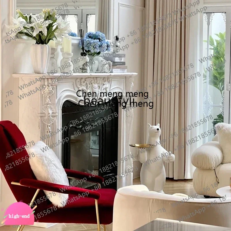 French Style Marble Mantelshelf Light Luxury White Marble Living Room Decorative Fireplace Cabinet  AB