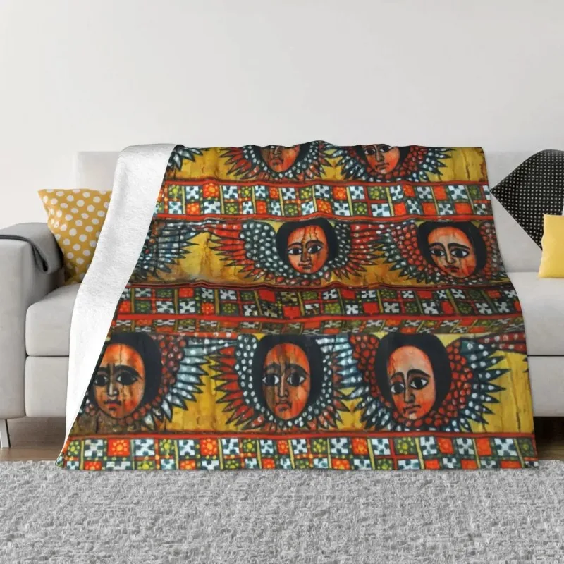 

Ethiopian Painting Baby Blankets Fleece Decoration Lightweight Thin Throw Blanket for Sofa Office Plush Thin Quilt