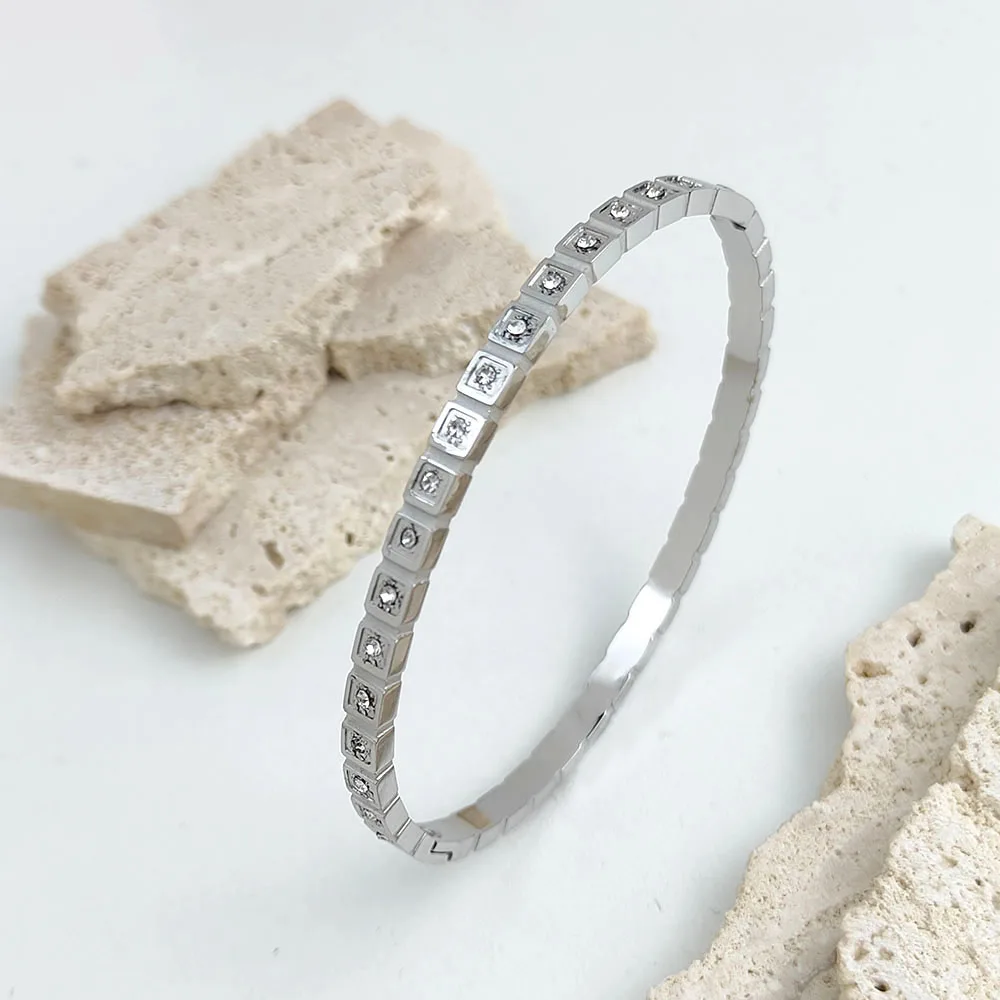 New square zircon stainless steel gold plated 18K bracelet, high quality waterproof silver jewelry, gift for wife