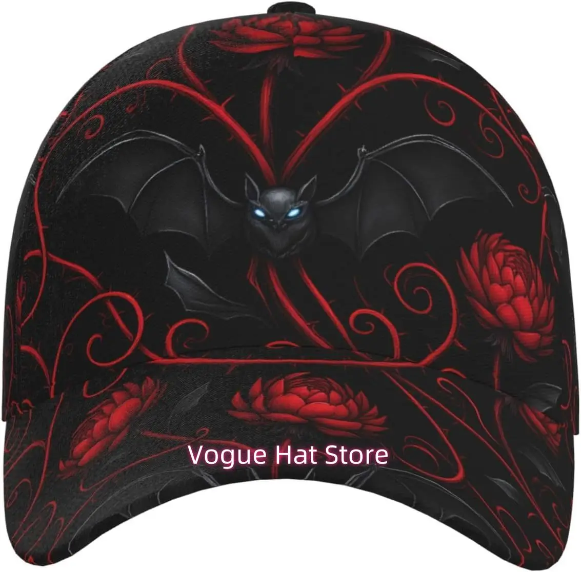 Gothic Skull and Flower Pattern Pattern Baseball Cap Adjustable Cotton Baseball Hat for Sports, Outdoor, Travel Gifts for Men Bl