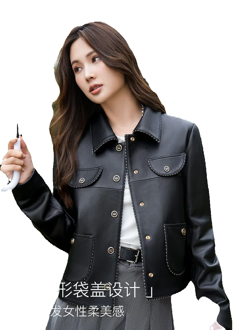 Genuine Leather Jacket New Season Short Style Women\'s Collar Genuine Leather Sheep Leather Fashionable Temperament Jacket