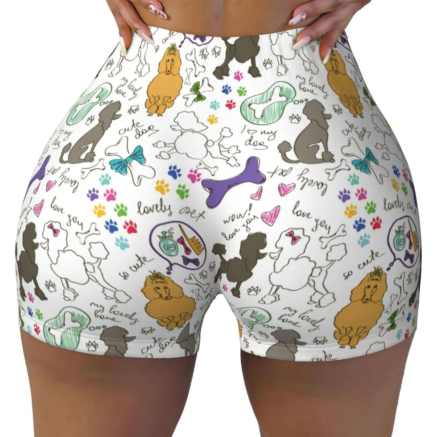 شورت ملون مطبوع عليه كلب بودل للنساء في صالة الألعاب الرياضية واليوجا والجري والرياضة النشطة واللياقة البدنية #1